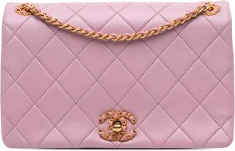 Chanel 2021-2025 CC Single Flap gewatteerde gevlochten lamsleren schoudertas - Roze
