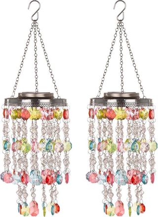 Glitzhome Set of 2 Solar Lighted Acrylic Jewel Beaded Wind Chime or Chandelier Hanging Decor in Red at Nordstrom, Size Medium