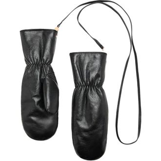 Mango Leather Mittens With Faux Fur Lining in Black at Nordstrom, Size Medium