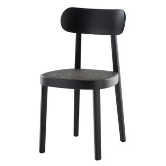 Thonet 118 Stuhl, Rohrgeflecht Dark Melange mit Kunststoffst&uuml;tzgewebe / Buche schwarz gebeizt (TP 29)