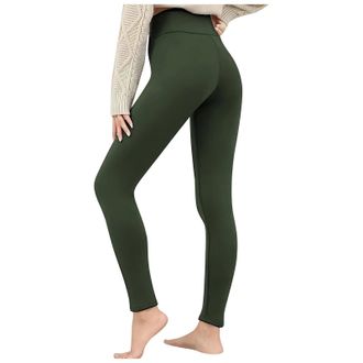 Generic 2025 Thermal Womens Winter Wool Leggings Stretchy Fleece Lined Tights for Warmth and Comfort (Green, XXL)