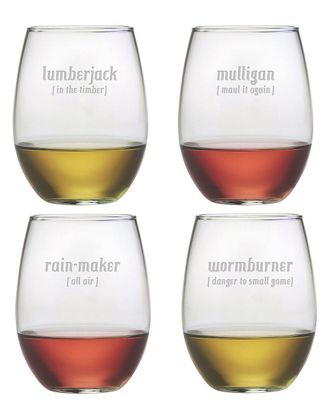 SUSQUEHANNA GLASS Golf Lingo Set of 4 21oz Stemless Wine Glasses