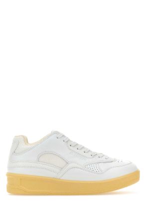 Jil Sander White Leather And Fabric Basket Sneakers