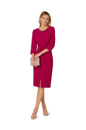 Adrianna Papell Womens Beaded Midi Dress - Berry - Size 18 UK