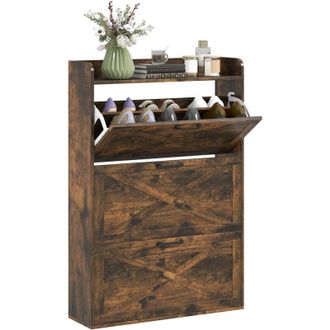 HOMCOM Homcom - Mueble Zapatero De 3 Puertas Zapatero Estrecho Con Estantes Ajustables Estilo Industrial Para 24 Pares De Zapatos 80x24x118 Cm Marr&oacute;n R&uacute;stico