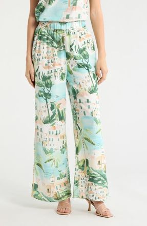 Sugarlips Piti Town Snipy High Waist Wide Leg Pants in Aqua-Multi at Nordstrom, Size X-Small
