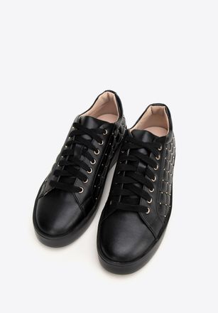 Wittchen Dames leren sneakers met gewatteerde bovenkant, zwart, natuurlijk leer