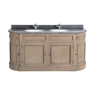 Signature Mueble lavabo doble de roble y piedra azul