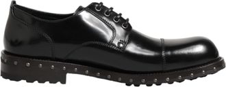Dolce & Gabbana Black Leather Studded Men Formal Derby Mens Shoes