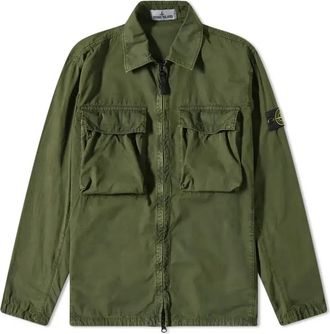 Stone Island Brushed Cotton 2-Pocket Shirt Jacket Olive 7615114WN-V0158