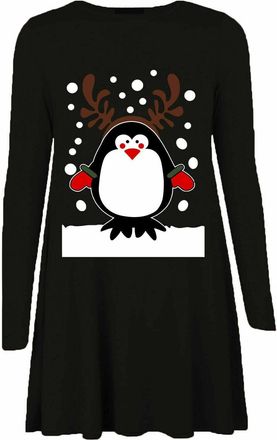 Generic Christmas Print Dress for Women Casual A Line Pleated Swing Midi Dress Ladies Long Sleeve Knee Length Round Neck Jumper Dress (as8, Numeric, Numeric_2