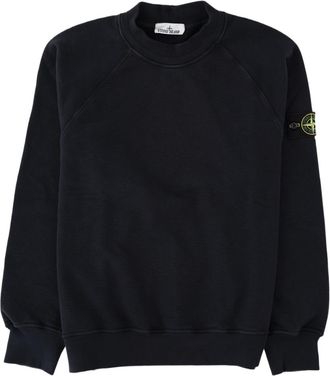 Stone Island Blue Crewneck Logo Cotton Sweatshirt