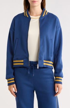 90 Degree by Reflex Silicone Varsity Stripe Fleece Zip Jacket in Navy at Nordstrom Rack, Size X-Large