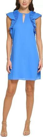 Vince Camuto Dress Womens Blue Chiffon Pleated Sleeve Jewel-Neck FTS1420