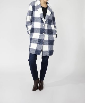 Frank Lyman Design Plaid Casual Winter Coat In Blue/off White
