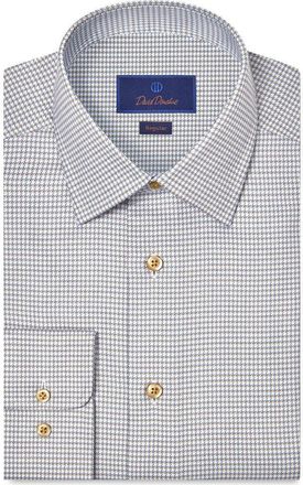 David Donahue Regular Fit Microcheck Cotton Dress Shirt in White/Dune at Nordstrom, Size 16.5 - 32