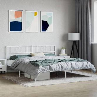 Berkfield Home Metal Bed Frame with Headboard White 200x200 cm