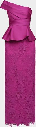 Theia Colby Peplum Floral Lace Column Gown