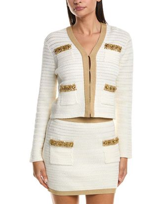 Milly Milly Reid Gold Embellished V Neck Cardigan