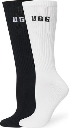 UGG Leander Logo Crew 2 Pack Mens Quarter Length Socks Shoes White /Black, Cotton/Polyester
