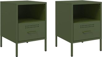 vidaXL Vidaxl - Mesitas De Noche 2 Unidades Acero Verde Oliva 36x39x50,5 Cm