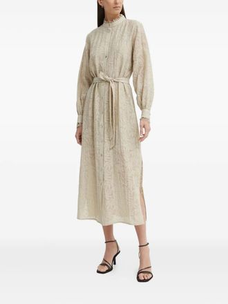 Bruuns Bazaar leaf-print lace-trimmed midi dress - women - Nylon/Viscose/Viscose - 34 - Neutrals