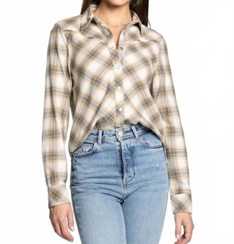 Thread & Supply Yana Collared Shirt In Cream Blue Plaid