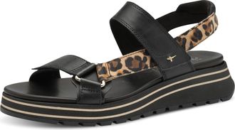 Tamaris Keilsandalette TAMARIS, Damen, Gr. 36, schwarz (schwarz, leodruck), Leder, Lederimitat, unifarben, Schuhe Keilsandalette, Trekkingsandale, Riemchensan