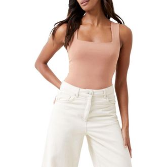 French Connection Rallie Square Neck Stretch Cotton Bodysuit in 21-Mocha Mousse at Nordstrom, Size X-Small
