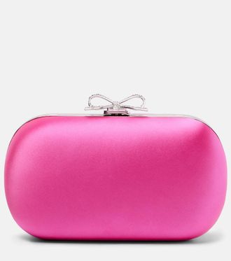 Self Portrait Bow embellished satin clutch