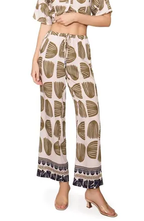 Melloday Floral Print Ankle Pants in Bone Olive at Nordstrom, Size X-Small