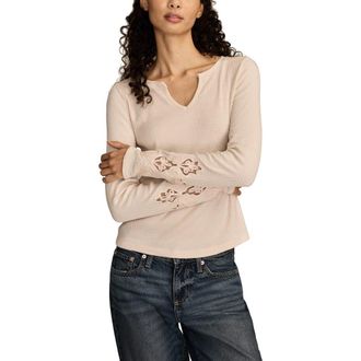 Lucky Brand Cutwork Detail Cotton Rib Top in Pastel Rose Tan at Nordstrom, Size X-Large