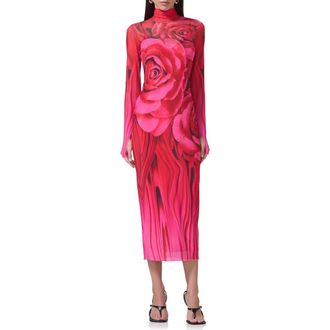 AFRM Shailene Print Long Sleeve Powermesh Midi Dress in Organic Rose at Nordstrom Rack, Size Xx-Small