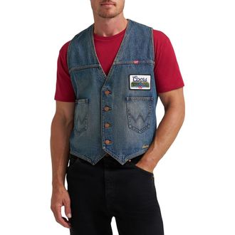 Wrangler Embroidered Denim Vest in Indigo Buff at Nordstrom, Size Xx-Large