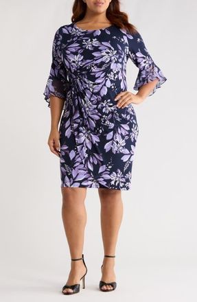 Connected Bell Sleeve Faux Wrap Dress in Lilac at Nordstrom, Size 18W