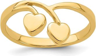 Diamond2Deal 14k Yellow Gold Double Heart Drop V Ring