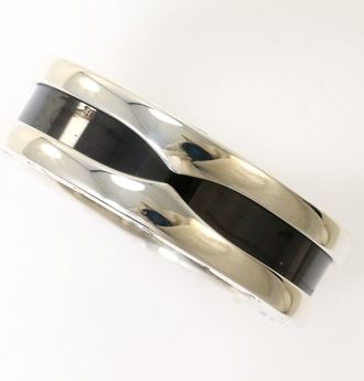 Bulgari Silver Black Ceramic Silver 925 Band Ring (Pre-Owned)