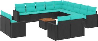 vidaXL Set De Sof&aacute;s De Jard&iacute;n Y Cojines 14 Pzas Rat&aacute;n Sint&eacute;tico Negro Vidaxl