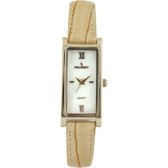 Peugeot Everyday Rectangular Tan Glossy Leather Watch- 35x18MM at Nordstrom