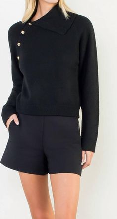 THML Clothing Split Neck Knit Sweater In Black