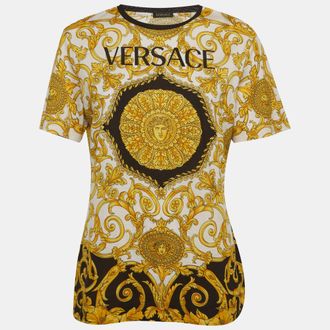 Versace White Baroque Print Jersey Crew Neck T-Shirt