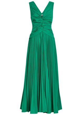 SIMKHAI Vivianne Pleated Woven Midi Dress - Green - 0 (UK4 / Xxs)