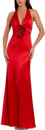 Mac Duggal Fitted Satin V-Neck Gown