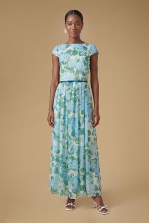 Oasis Womens Cap Sleeve Hydrangea Mesh Maxi Dress - Multicolour - Size 16 UK