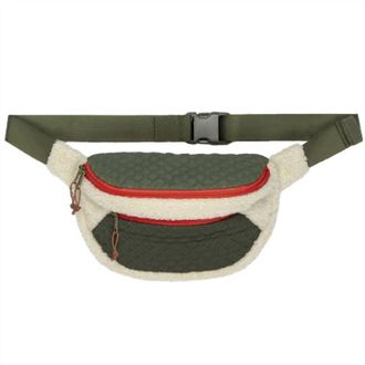 The Great. Plush Colorblock Hip-Pack Bag In Cream & Army