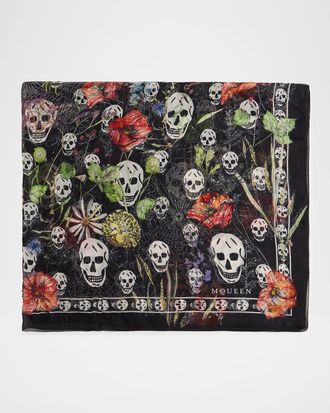 Alexander McQueen Skull & Spider Floral Silk Scarf