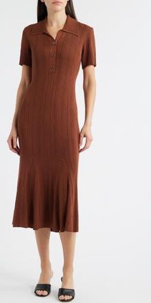 Julia Jordan Rib Short Sleeve Midi Sweater Dress in Caramel at Nordstrom Rack, Size X-Large