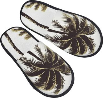 Generic Cotton Slippers Palm Tree Printed Soft Sliders Anti-Skid Slippers For Adult Hotel Outdoor M