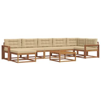 vidaXL Conjunto De Sof&aacute;s De Exterior Con Coj&iacute;n 8 Pcs Natural Y Beige Vidaxl