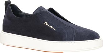 Santoni Schoenen, Heren, Blauw, 43 1/2 EU, Suède, Blauwe Suède Instap Sneakers